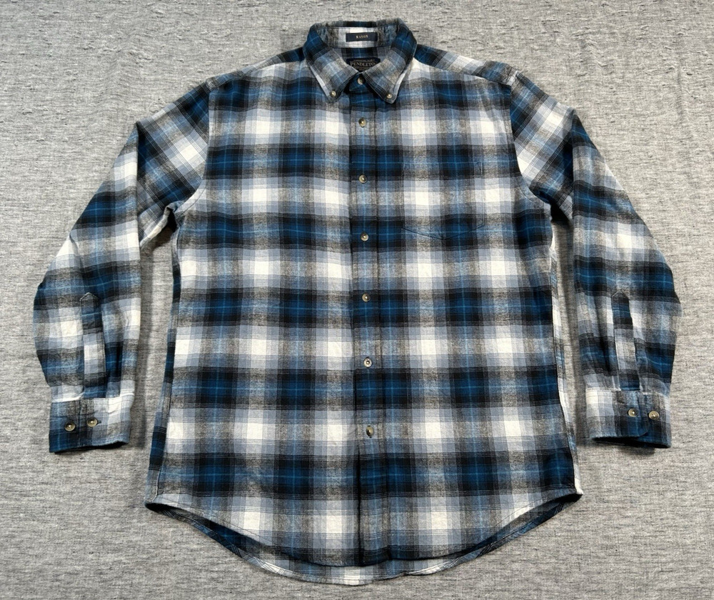 Pendleton Mason Flannel Shirt Mens Medium Plaid Long Sleeve Cotton Casual